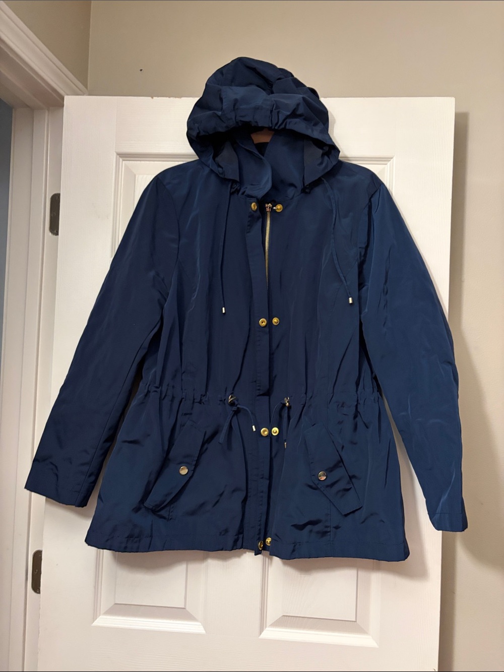 Style & Co. Navy Hooded Utility Jacket with Gold-Tone Hardware